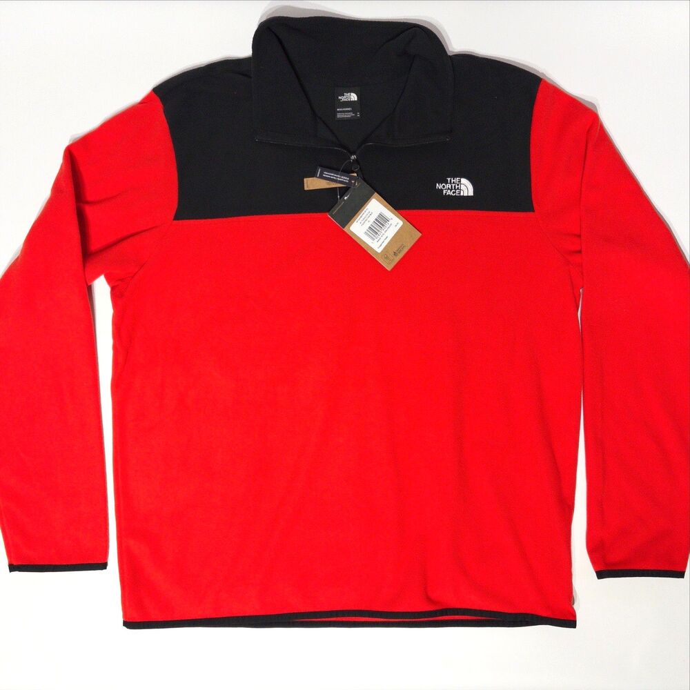 NWT North Face TKA Glacier 1/4 Zip Fleece Pullover Sweatshirt Red Black Men XL